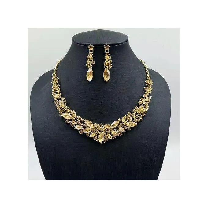 Flower Necklace Earrings Jewelry Set Bridal Banquet