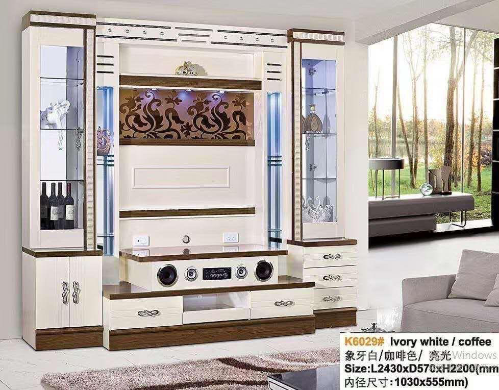 Modern Multi-Functional Entertainment TV Wall Unit – Ivory White & Coffee Finish